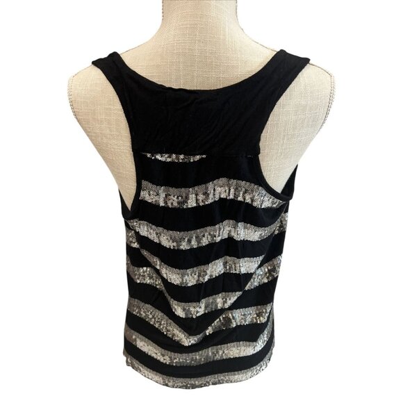 Forever21 Sequined Black & Silver Striped Tank Top M - Picture 3 of 6